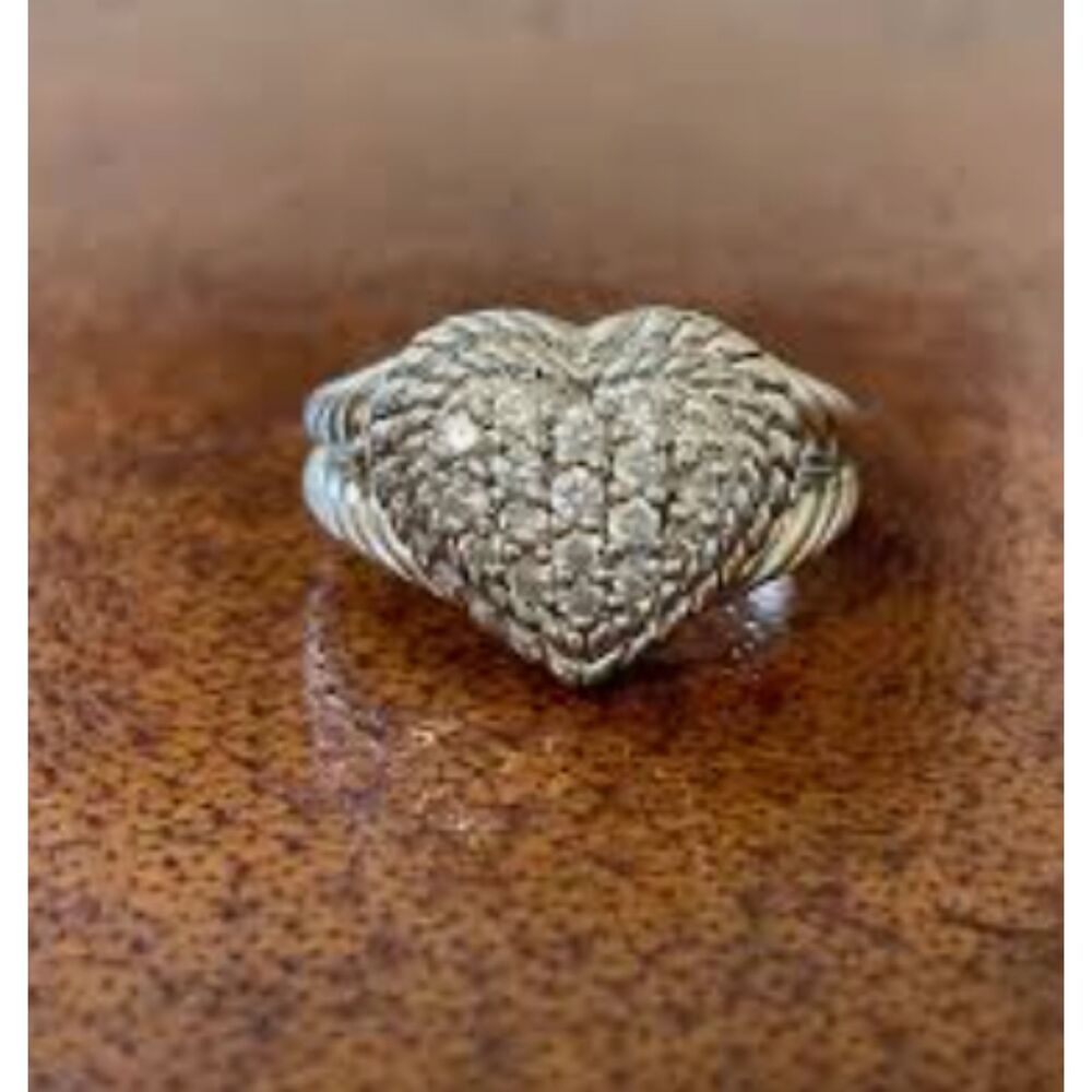 Judith Ripka Sterling Silver Heart Ring Cable Pave Diamonique CZ Ring Size 7 3/4